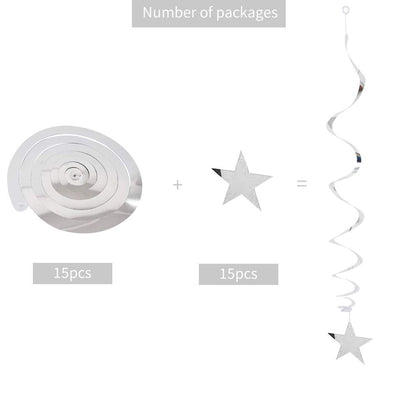 BEISHIDA Silver Star Hanging Swirl Decorations,Hanging Silver Party Supplies for Graduation Wedding Baby Shower Decorations, Pack of 15