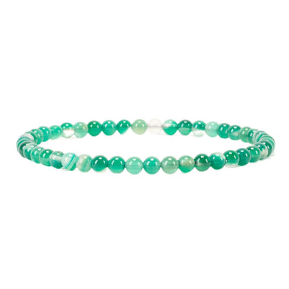 Cherry Tree Collection - Small, Medium, Large Sizes - Gemstone Beaded Bracelets For Women and Men - 4mm Round Beads (Lace Agate Green, Medium)