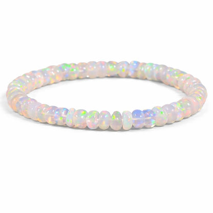 GEMS OF BAY Natural Ethiopian Opal Bracelet, Stretchable Bracelet, Welo Fire, Smooth Bracelet, Jewelry, Beads Bracelet, (7 inch)