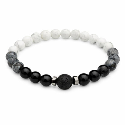 TEJO Natural Stone Beaded Bracelet – Handmade Energy Healing Bracelet for Men & Women, Yoga Chakra Jewelry Gift (Yin Yang Black & White Beaded Bracelet – Unisex, 7 inches)
