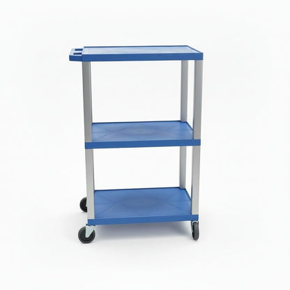 LUXOR UCPL1BU-N 42"H 3-Shelf Utility Cart - Blue Shelves, Nickel Legs