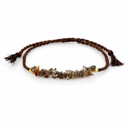 NJCRAFT Natural Smoky Quartz Chips Bracelet for Women | Smoky Quartz Gemstone Chip Adjustable Braided Bracelet (Approx. 6 Carat) | Handmade Slider Rope Bracelet 6+4 Inch | Minimalist Jewelry Gift