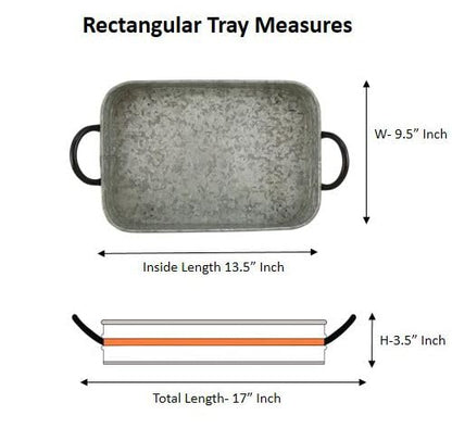 Galvanized Metal Serving Trays Iron Black Handles, Farmhouse Tray with Copper Strip, Decorative Centerpiece for Coffee Table or Dining Table, Rustic Utility Tray for All Purpose, Rectangular Trays