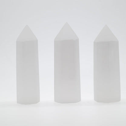 Angelstones Natural Selenite Gemstone Healing Crystal Hexagonal Pointed Reiki Chakra Faceted Prism Wand Carved Stone Figurine Home Decor
