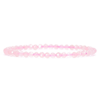Angelstones Natural Rose Quartz Gemstone Stretch Bracelet, 4mm Faceted Round Beads, Crystal Healing for Women
