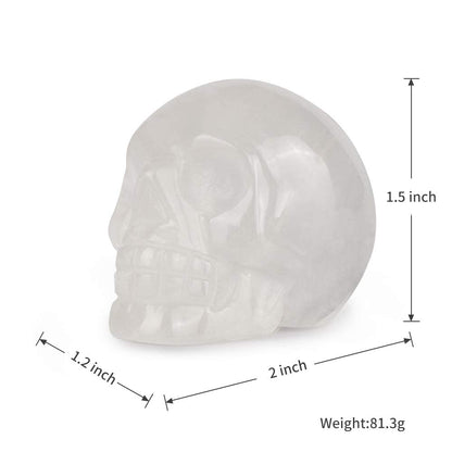 Artistone 2.0" Clear Quartz Crystal Skull Head Decor Statue Healing Stones,Hand Carved Gemstone Skull Figurine Stone for Halloween Carnival Party,Personality Bar,Home,Office
