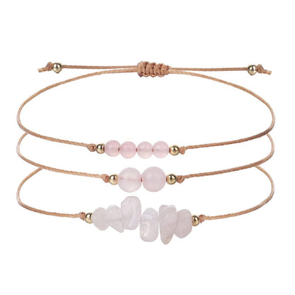 3Pcs Natural Stone Bracelet for Women Men Healing Crystal Chip Bead Bracelets Spiritual Amethyst Rose Quartz Chakra Bracelets Set Anxiety Reiki Energy Power Healing Crystals Jewelry - Rose Quartz
