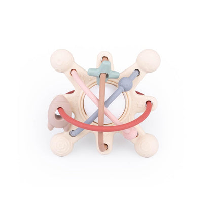 GiliGums Cosmo Silicone Baby Rattle Teether – Multicolor | BPA-Free 3D Sensory Teething Toy | Multi-Textured Chewable Arms & Pullable Rings | Food Grade Silicone | Developmental Grip Toy 3-36 Months
