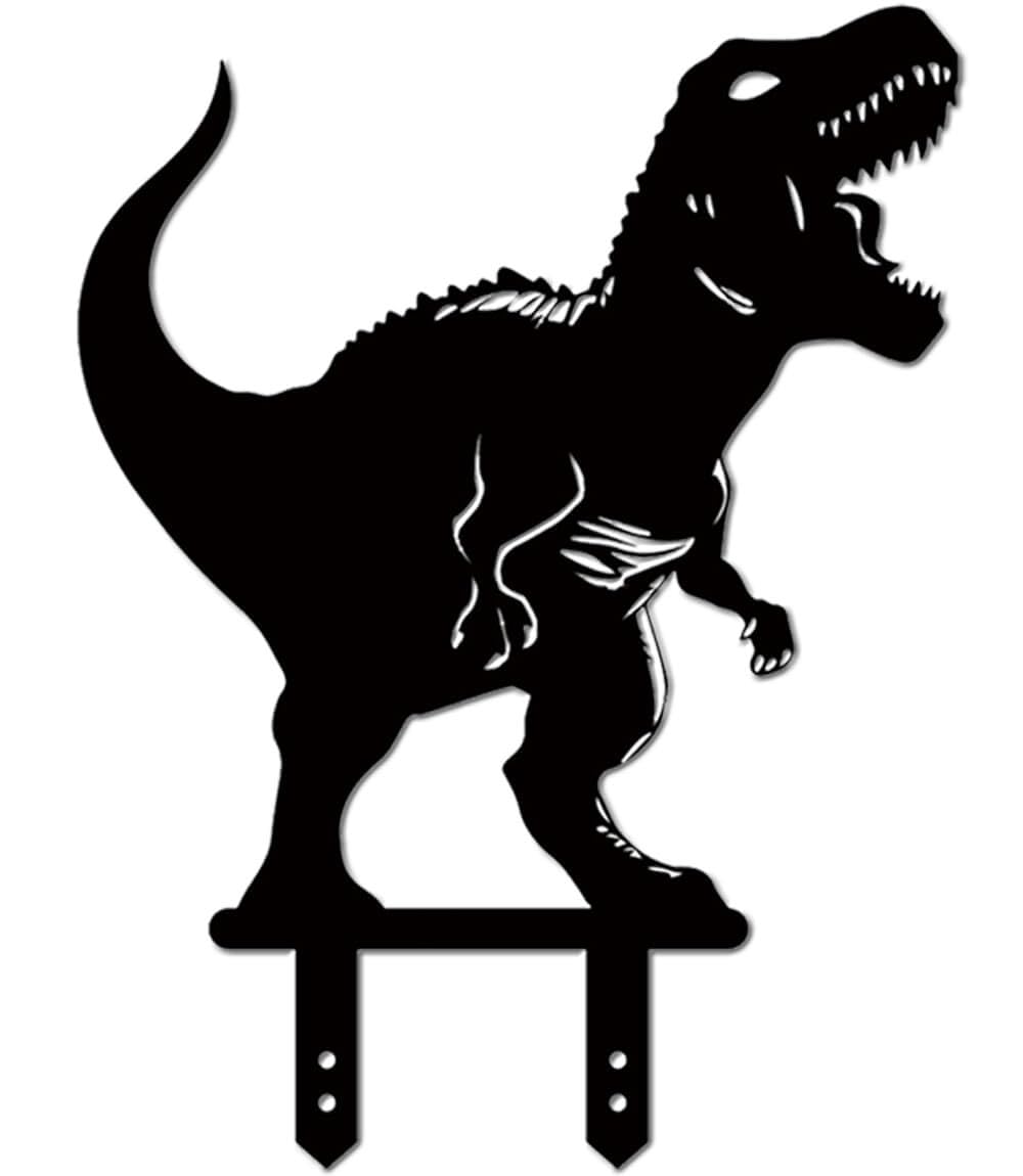 Large 14.56" Metal Garden Decor, 2 Pack Weather-Proof Dinosaur Statue, Dino Silhouette Garden Sculptures & Statues Stakes for Outdoor Lawn, Patio, Flower Beds, Ideal Gardening & Country Gifts