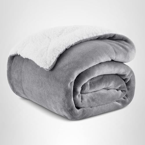 Bedsure GentleSoft Sherpa Fleece Throw Blanket for Couch, Non-Heated, Thick & Warm Cozy Blanket for Winter, Soft Fuzzy Plush Throw Gifts for Women and Men, Grey, 50x60 Inches