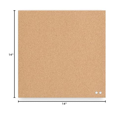 U Brands Frameless Square Cork Bulletin Board, Office Supplies, 14” x 14”, Natural, with Push Pins, 1 Count