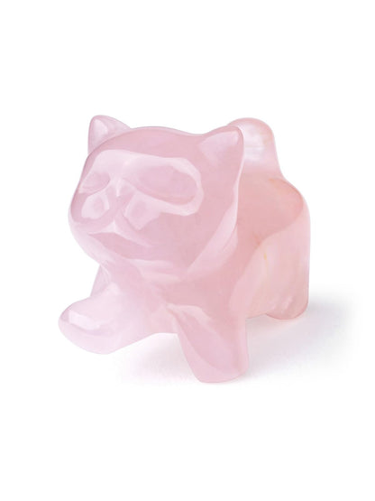 Top Plaza 1 PC Rose Quartz Crystal Cute Cat Figurine Gifts Carved Healing Lucky Home Decor Natural Gemstone Cats Collectibles Pocket Sculpture for Cat Lovers