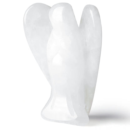 QINJIEJIE Clear Crystal Guardian Angel Decor - Carved Pocket Polished Gemstone Statue - Peace Figurine for Spiritual Healing, Meditation, Protection - Gift for Angel Lovers