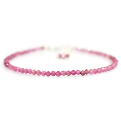 Gempires Pink Tourmaline Dainty Bracelet for Women | Handmade 2.5 mm Faceted Beads | Minimalist Stacking Jewelry | Adjustable Lightweight Design | Love Stone Gift