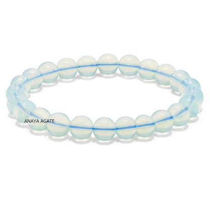 ANAYA AGATE Opalite Bracelet, Healing Crystal Bracelet for Women and Men, 8mm Round Beaded Bracelet for Spiritual Healing, Protection, Positive Energy, Elastic Adjustable Size Gemstone Bead Bracelet