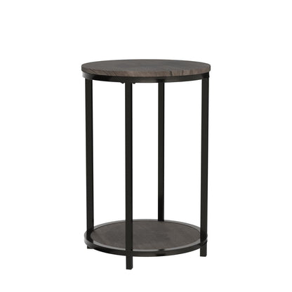 NSdirect Round Side Table,16in Rustic Wooden End Table Surface Top & Sturdy Metal Legs Nightstand for Living Room Bedroom Farmhouse Sofa Table with Storage Open Shelf,Light Walnut