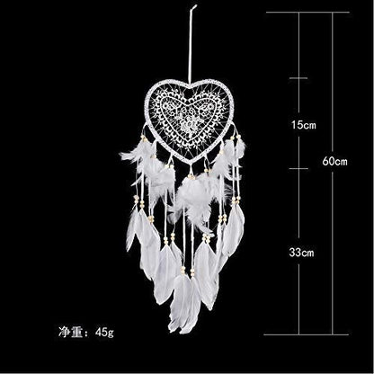 Skreened Christmas Lights，Fashion Handmade LED Light Dream Catcher with Feather Love Heart Dream Catcher Night Light Home Bedside Wall Hanging Home Party Wedding Decoration Gift (White)