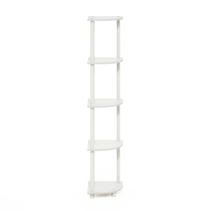Furinno Turn-N-Tube Corner Shelf, 5-Tier Corner Bookshelf, Open Storage Shelves, for Organization and Storage, Living Room, Home Office, Garage, Bedroom, White