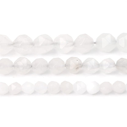 BEADIA Faceted Natural White Agate Stone Round Beads 8mm 36cm/Strand for Jewelry Making