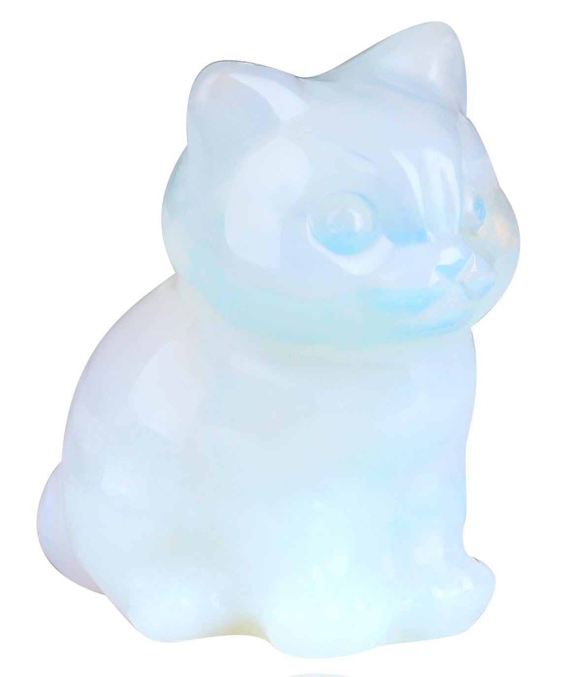 QINJIEJIE Opal Cat Figurines Healing Crystals Statue Healing Stone Cat Gifts Gemstone Office Sculpture Home Desk Decor Polished White Opalite Sitting Pocket Gifts for Lovers Women Stocking Stuffers