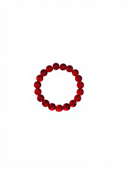 IETWIPNO Stretch Crystal Bracelet for Women,Elastic Beaded Bracelets Set of 1,Multicolor Healing Stone Adjustable Bangle,Gift for Her (10MM Round Red)