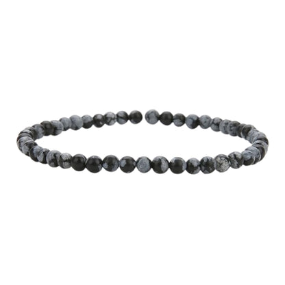 Handmade 4mm Tiny Beads Bracelet – Natural Healing Stone Beads for Yoga, Mala, and Bohemian Stacking – Stretch Bracelet for Men and Women (Snowflake Obsidian)