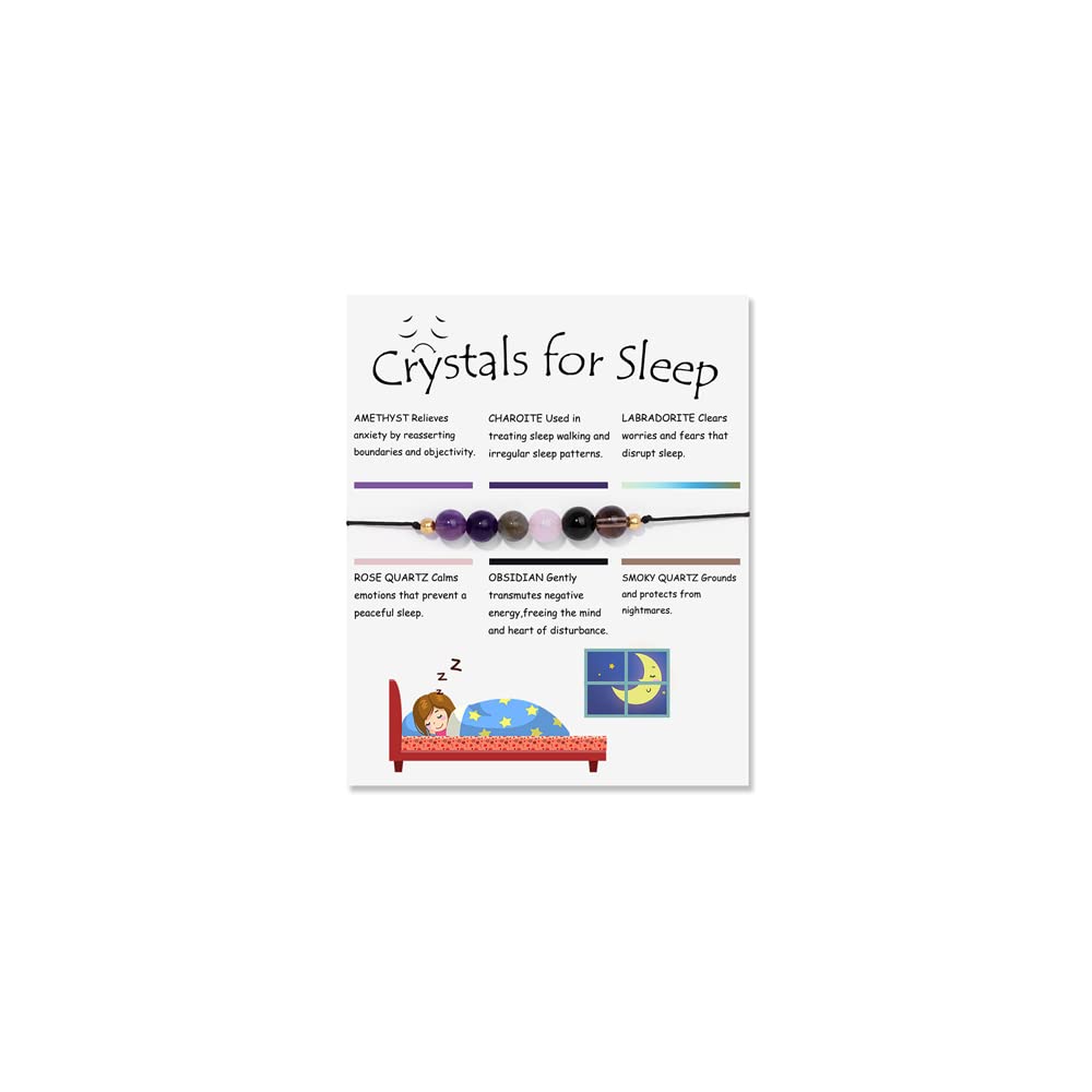 Fuqimanman2020 6mm Spiritual Crystal 7 Chakra Stretch Bracelet Natural Stone Healing with Meaning Cards Quartz Amethyst Reiki Beaded for Women Men for Anxiety Relief Jewelry-Sleep
