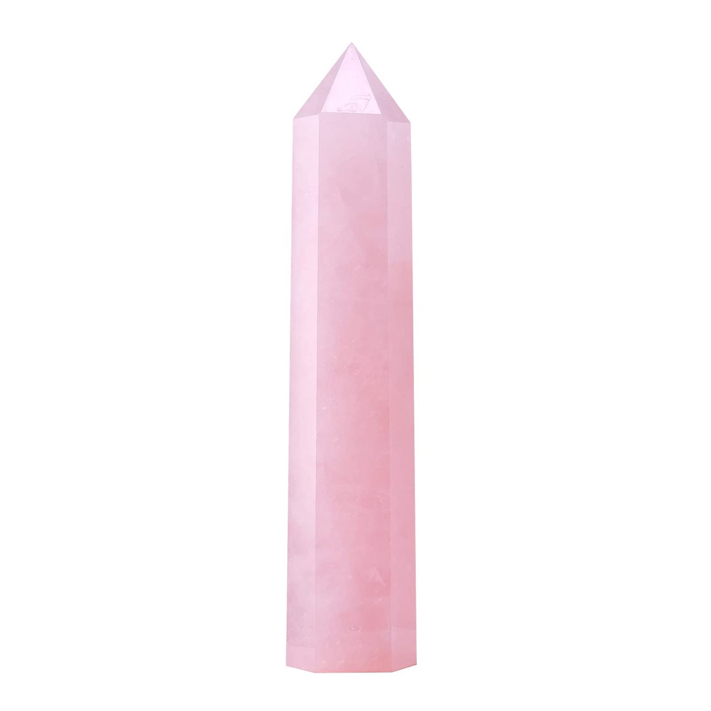 Apengshi Large Rose Quartz Natural Healing Crystal Tower 5.9"-6.3" 6 Faceted Single Point Love Energy Charger Crystal Wand Stone Meditation Home Decor Collection Gift