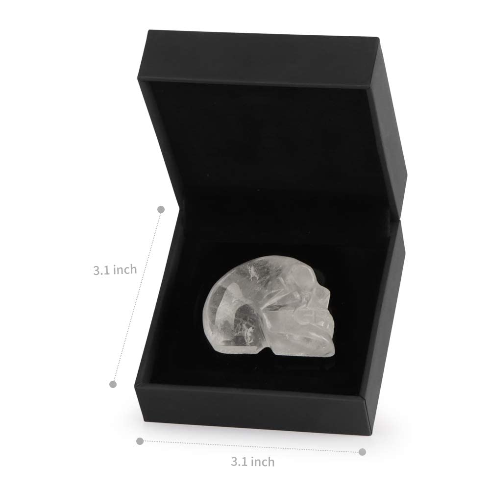 Artistone 2.0" Clear Quartz Crystal Skull Head Decor Statue Healing Stones,Hand Carved Gemstone Skull Figurine Stone for Halloween Carnival Party,Personality Bar,Home,Office