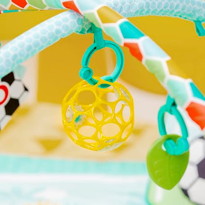 Bright Starts Grip & Kick Oball Activity Gym, Soccer Theme with Easy-Grasp Baby Toys, Baby Play Gym, Kick Pad with Activated Lights & Tummy Time Pillow, Unisex, Newborn+