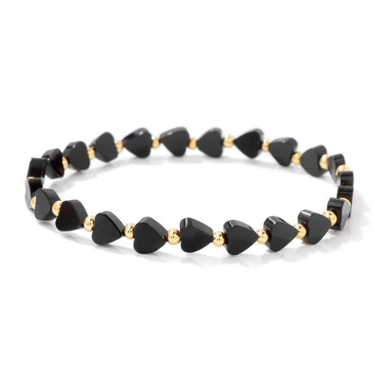 Heart Black Obsidian bracelet for Women Men 18k gold plated Beads Natural Stone Healing Real Crystal Stretch bracelet Gemstone Onyx bracelets Obsidian Jewelry for Women Men Mom Girlfriend (Black Obsidian)