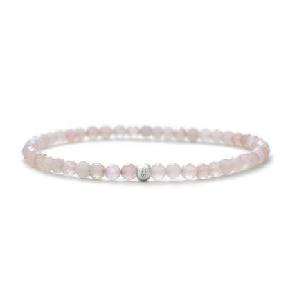 BERGERLIN Genuine rose quartz bracelet with 925 Sterling silver - real rose quartz bracelet with 4mm pearls, faceted - Size XS