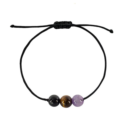 BOHO GARDEN Healing Crystal Bracelet for Removing Negativity - Spiritual Beaded Bracelets - 3 Real Natural Gem Stones, Adjustable 3-9.7” Rope - Gemstone Jewelry for Men, Women, Teens (13+) - 8mm Bead