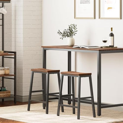 HOOBRO Bar Stools, Set of 2 Bar Chairs, 23.6 Inch Saddle Stools, Kitchen Counter Seat with Footrests, Industrial Barstools for Dining Room, Kitchen, Counter, Rustic Brown and Black BF02MD01