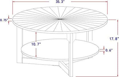 DS-HOMEPORT Round Coffee Table, 35" Circle Wood Coffee Table with Storage Shelf, 2 Tier Center Table for Living Room Apartment Home Furniture, Easy Assembly (Espresso,35" Dx35 Wx18 H)