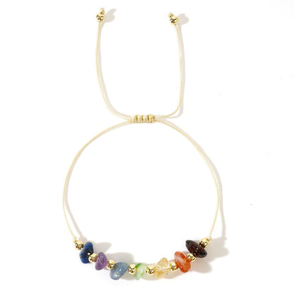 SHINUS BOHO Handmade Healing Colorful 7 Chakra Crystal Bracelets for Women,Gold Rainbow Quartz Beaded Gemstone Adjustable for Friendship Holiday Birthday Jewelry Gift.