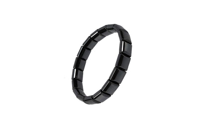 Jingming keji Mens Real Hematite Bracelet 7.8 inch - Natural Stone Square Beaded Black Jewelry with Strong Double Elastic Cord Wellness Power Bracelet with Gift Box