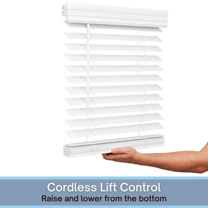 Lotus & Windoware Cordless, 2 Inch Faux Wood Blind, 35" Wide x 60" Long, Window Blinds, Blinds & Shades, Blinds for Indoor Windows, Smooth, Bright White - 35" x 60",Bright White