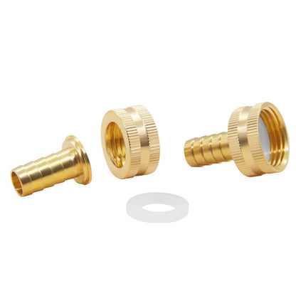 Hooshing 4PCS Garden Hose Connector 3/8" Barb to 3/4" GHT Female Brass Water Hose End Mender Repair Kit with Stainless Clamps