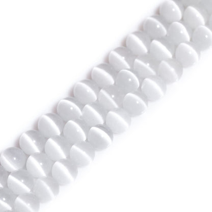 GEM-Inside Cat Eye Gemstone Loose Beads 8mm Round White Crystal Energy Stone Power Beads for Jewelry Making 15"