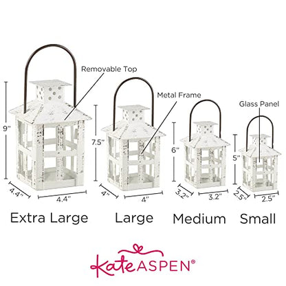 Kate Aspen Rustic Farmhouse Decor White Candle Holder Lantern Decorative (5 Inch), Wedding Decoration, Centerpiece Table Decorations, Home Decor, Shelf Decor, Fireplace Lantern