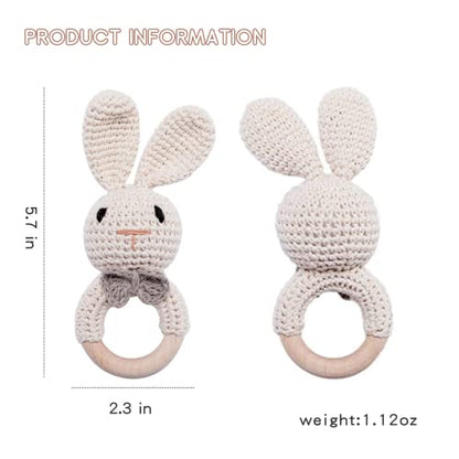 Youuys Wooden Baby Rattle Toys, Easter Bunny Rattle for Baby Crochet Bunny Rattle Toy Natural Wood, Shaker Rattle for Hand Grips, Boy Girl First Rattle Gift, Newborn Gifts (Bunny)