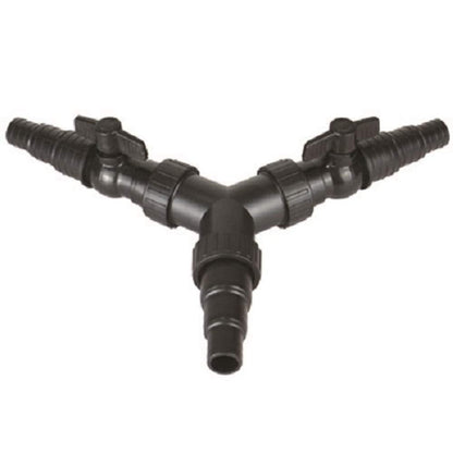 PondXpert 3 Way Y Pond Hose Connector with Flow Regulators 25/32/38mm, Water Garden Pond Tubing Flow Splitter, Koi Fish Pond Plumbing Fittings and Water Control