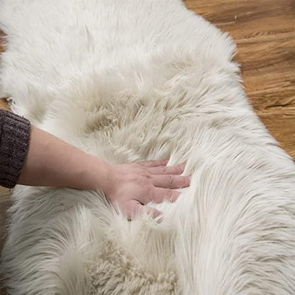 EasyJoy Ultra Soft Fluffy/Fuzzy Shaggy Area Rug Faux Fur Chair Cover Seat Pad for Bedroom Floor Sofa Living Room (2 x 6 ft Sheepskin, Beige)