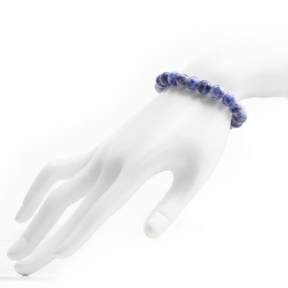 Clearain Natural Gemstones Bracelet 8mm Chakra Round Beads Energy Power Crystal Reiki Healing Elastic Stretch 7 Inch for Women Men Unisex（Blue Dot）