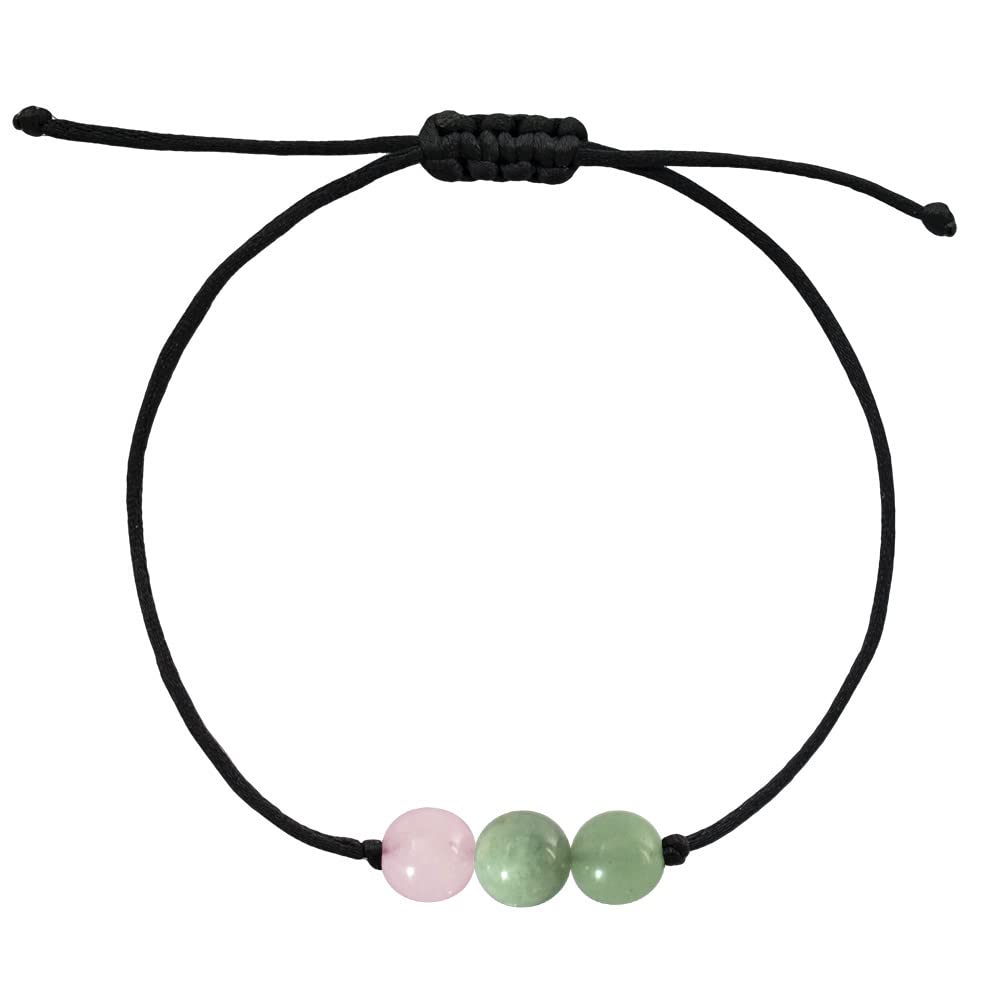 BOHO GARDEN Healing Bead Bracelets - Spiritual Crystal Beaded Bracelet - Made of 3 Real & Natural Gemstones, Adjustable 3-9.7” Black Rope - Gem Stones Jewelry for Men, Women, Teens (13+) - 8mm Bead (LoveConnection)