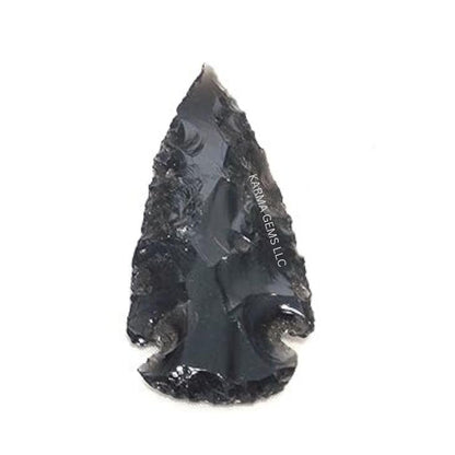 Karma Gems 2" to 2.5" Black Flint Black Obsidian Arrowheads - Jewelry Necklace Pendant for Men & Women - Healing Inner Anger, Tension from Chakra - Powerful Cleanser of Negative Energy - (Pack of 5)