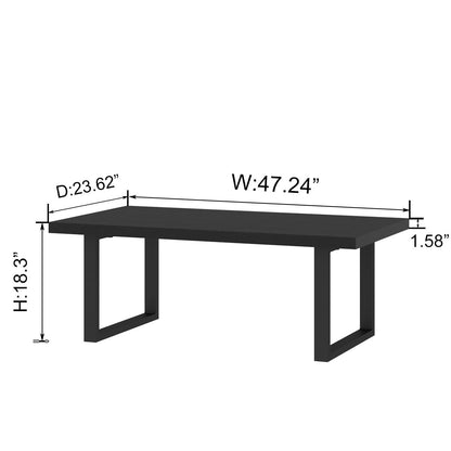 IBF Modern Black Coffee Table, Minimalist Industrial Wooden Center Table, Simple Farmhouse Rectangle Living Room Table, Wood and Metal Cocktail Coffee Table for Home Bedroom Office, Black Oak, 47 Inch