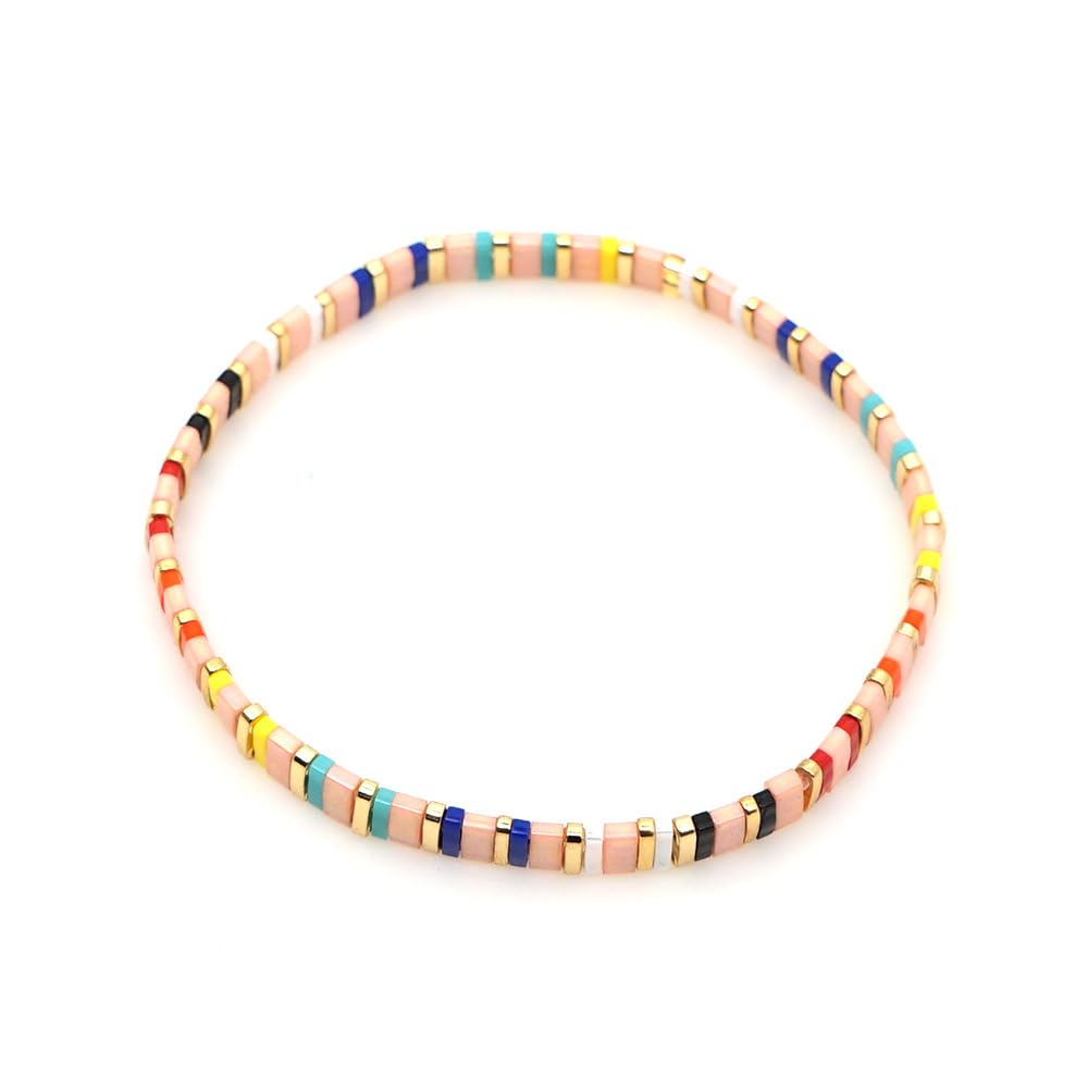 Sonateomber Tila Flat Beaded Stretch Strand Bracelets for Women - Trendy Unique Friendship Handmade Colorful Square Seed Beads Beach Link Bracelet Stackable Jewelry Friend Gifts