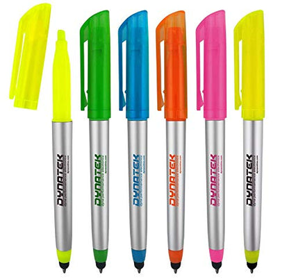 Personalized Pens with Highlighter and Stylus -250 Pack Bulk-Free Imprint - 3 In Highlighter, Ballpoint Pen, and Stylus Combo- add Custom Business Name, Logo or Gift Message- Assorted, Black Imprint